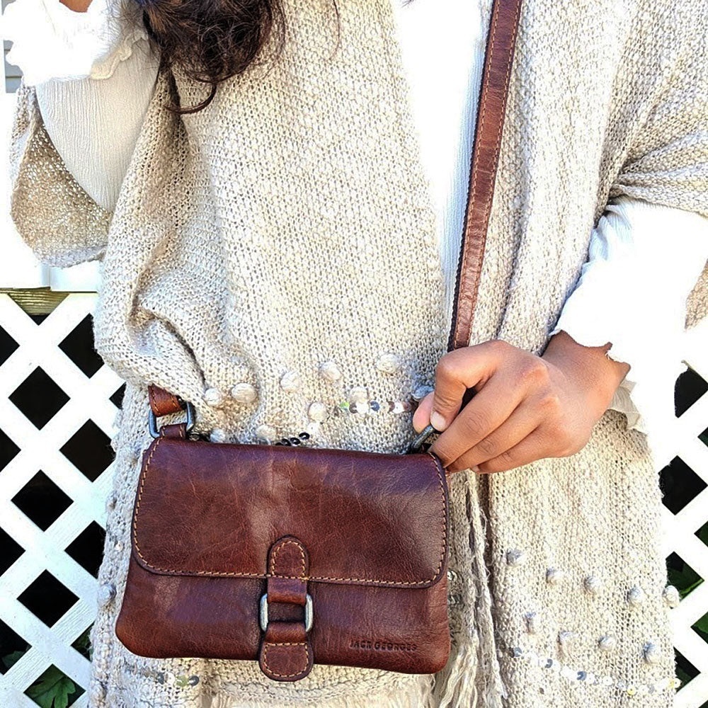 Jack Georges Leather Voyager Mini Crossbody Bag, Brown‎